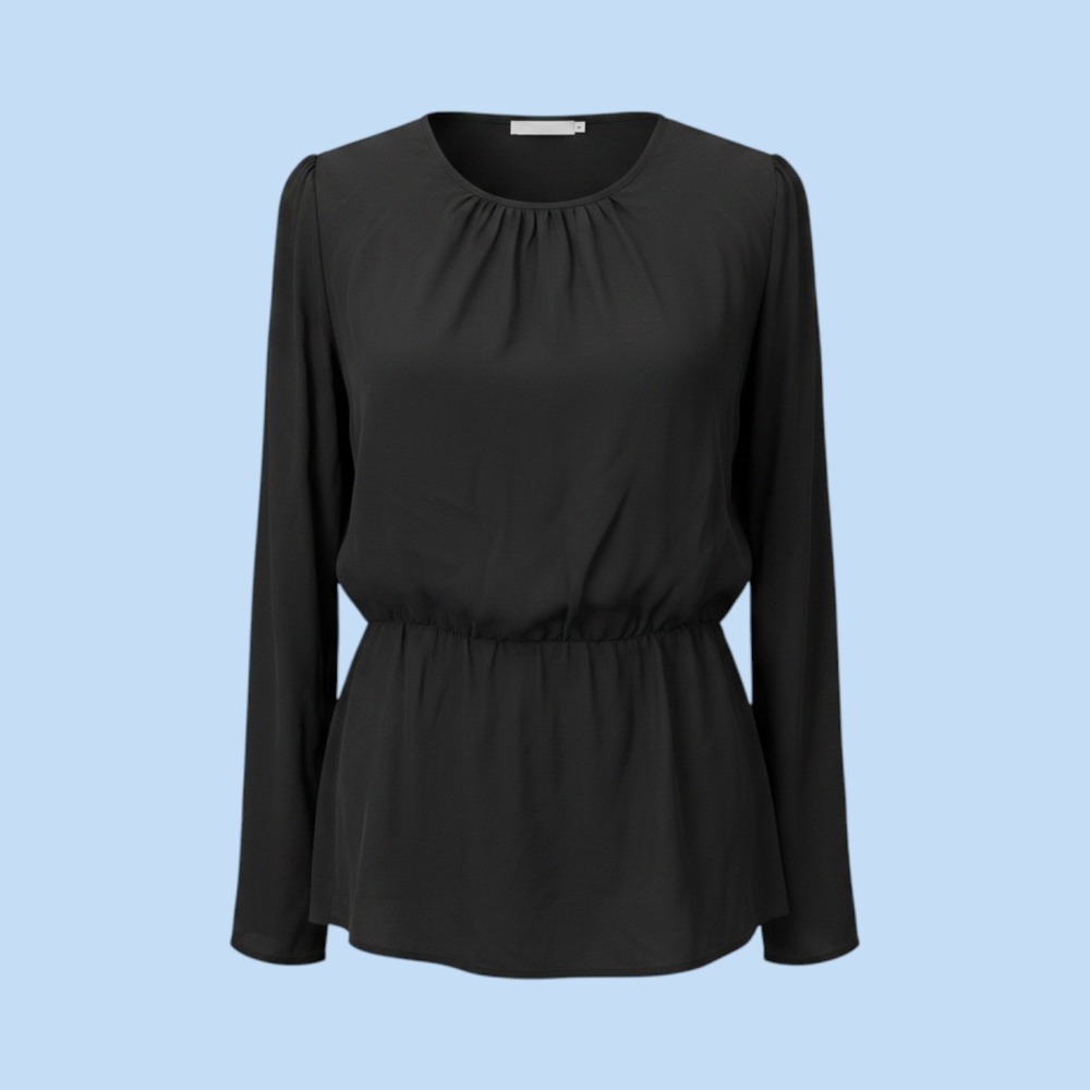 Theory Silk Peplum Blouse Women M Black Excellent Luxury Minimalist Career